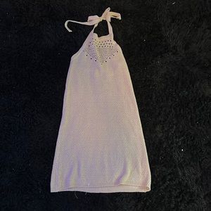 Small light pink high neck crochet dress